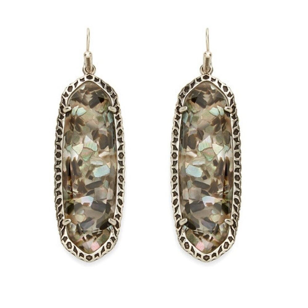 Kendra Scott Crushed Black Pearl Lauren Dangle Earrings in Antique Silver RARE - Picture 1 of 6